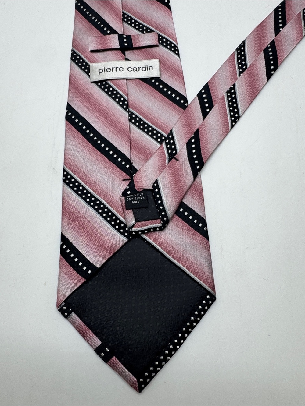 Pierre Cardin Pink and Black Striped Silk Tie #0095